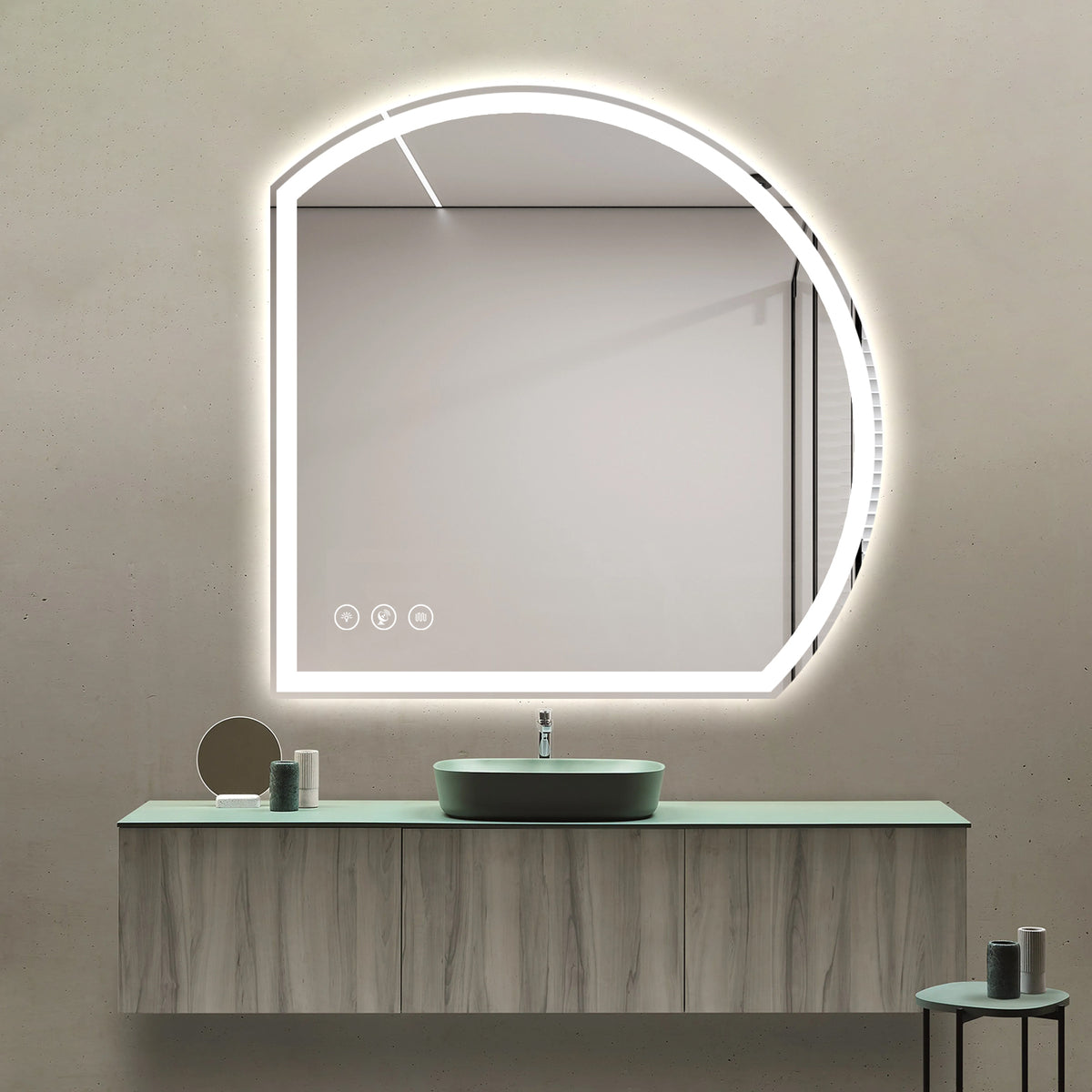 Gloviea Semi-Circle LED Bathroom Mirror | Front & Backlit, Anti-Fog, Motion Sensor
