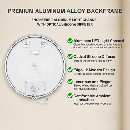 Gloviea Round LED Bathroom Mirror | Front &amp; Backlit | Full Frosted Edge, Anti-Fog, Motion Sensor