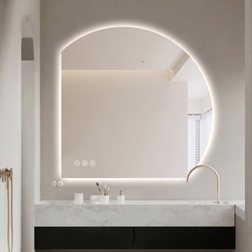 Miroir intelligent LED demi-cercle Gloviea avec lumières, intensité variable et luminosité réglable, capteur de mouvement, anti-buée, fonction mémoire, design rétroéclairé (coupe inférieure droite/gauche)