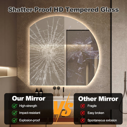 Gloviea Semi-Circle LED Bathroom Mirror | Backlit, Anti-Fog, Motion Sensor