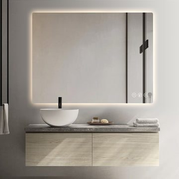 Miroir intelligent rectangulaire à LED Gloviea avec éclairage, intensité et luminosité réglables, capteur de mouvement, anti-buée, fonction mémoire, rétroéclairé