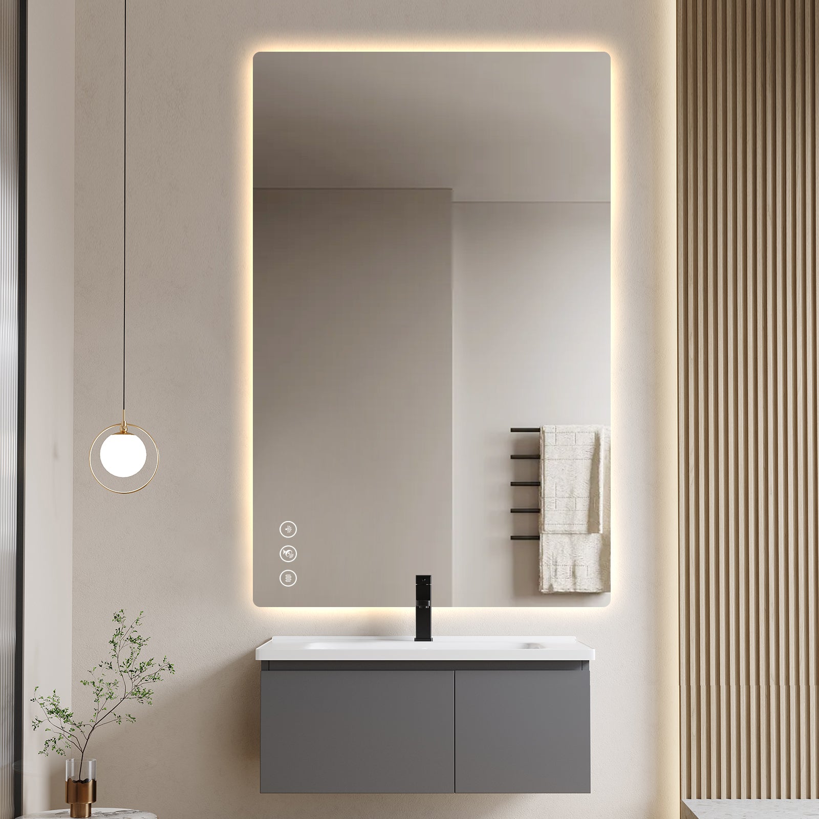 Miroir intelligent rectangulaire à LED Gloviea avec éclairage, intensité et luminosité réglables, capteur de mouvement, anti-buée, fonction mémoire, rétroéclairé