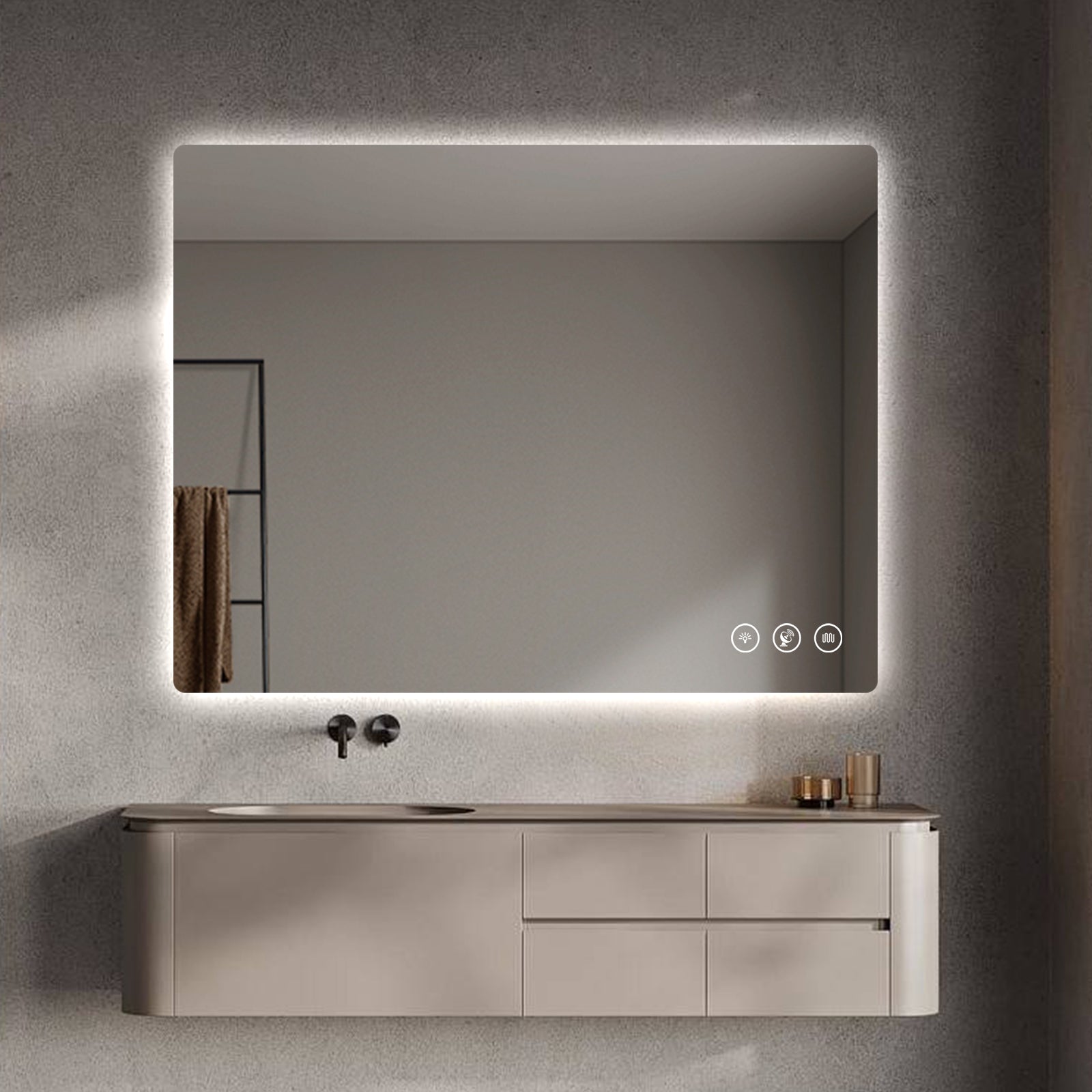 Miroir intelligent rectangulaire à LED Gloviea avec éclairage, intensité et luminosité réglables, capteur de mouvement, anti-buée, fonction mémoire, rétroéclairé