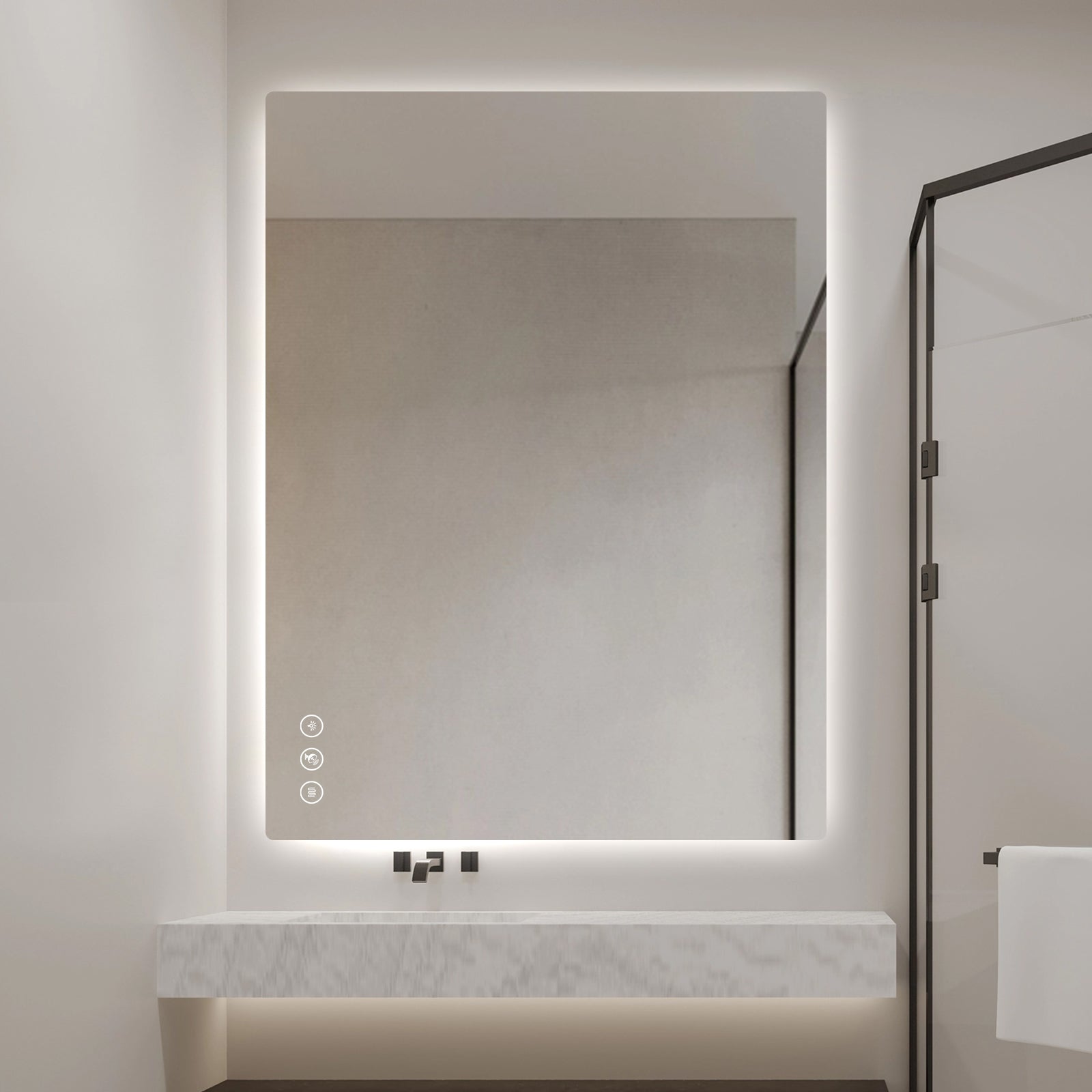 Miroir intelligent rectangulaire à LED Gloviea avec éclairage, intensité et luminosité réglables, capteur de mouvement, anti-buée, fonction mémoire, rétroéclairé
