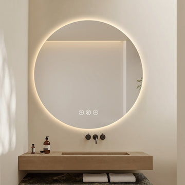 Miroir intelligent rond Gloviea à LED avec lumières, intensité variable et luminosité réglable, capteur de mouvement, anti-buée, fonction mémoire, design rétroéclairé