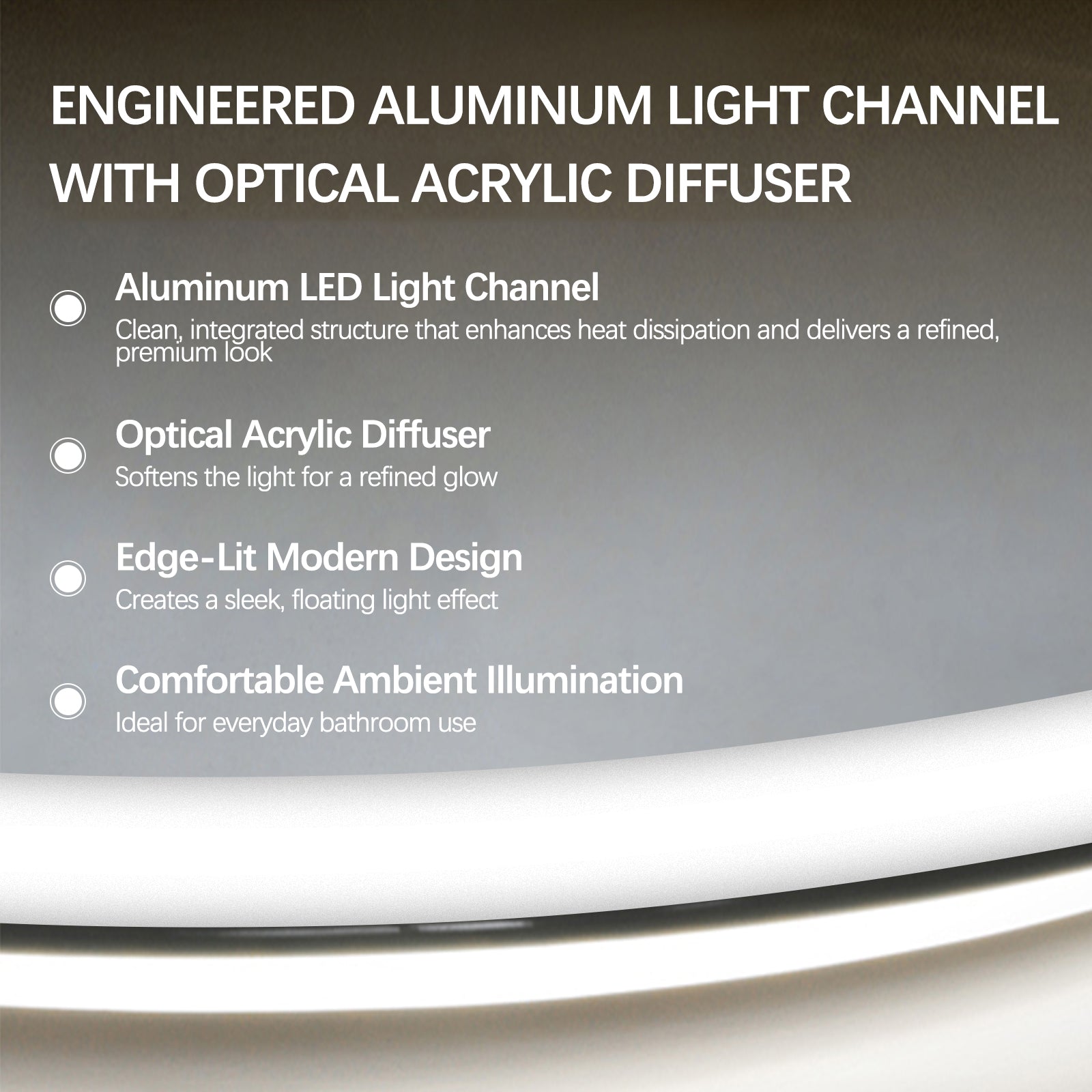 Miroir intelligent rond Gloviea à LED avec lumières, intensité variable et luminosité réglable, capteur de mouvement, anti-buée, fonction mémoire, éclairage avant et arrière, design à bords polis