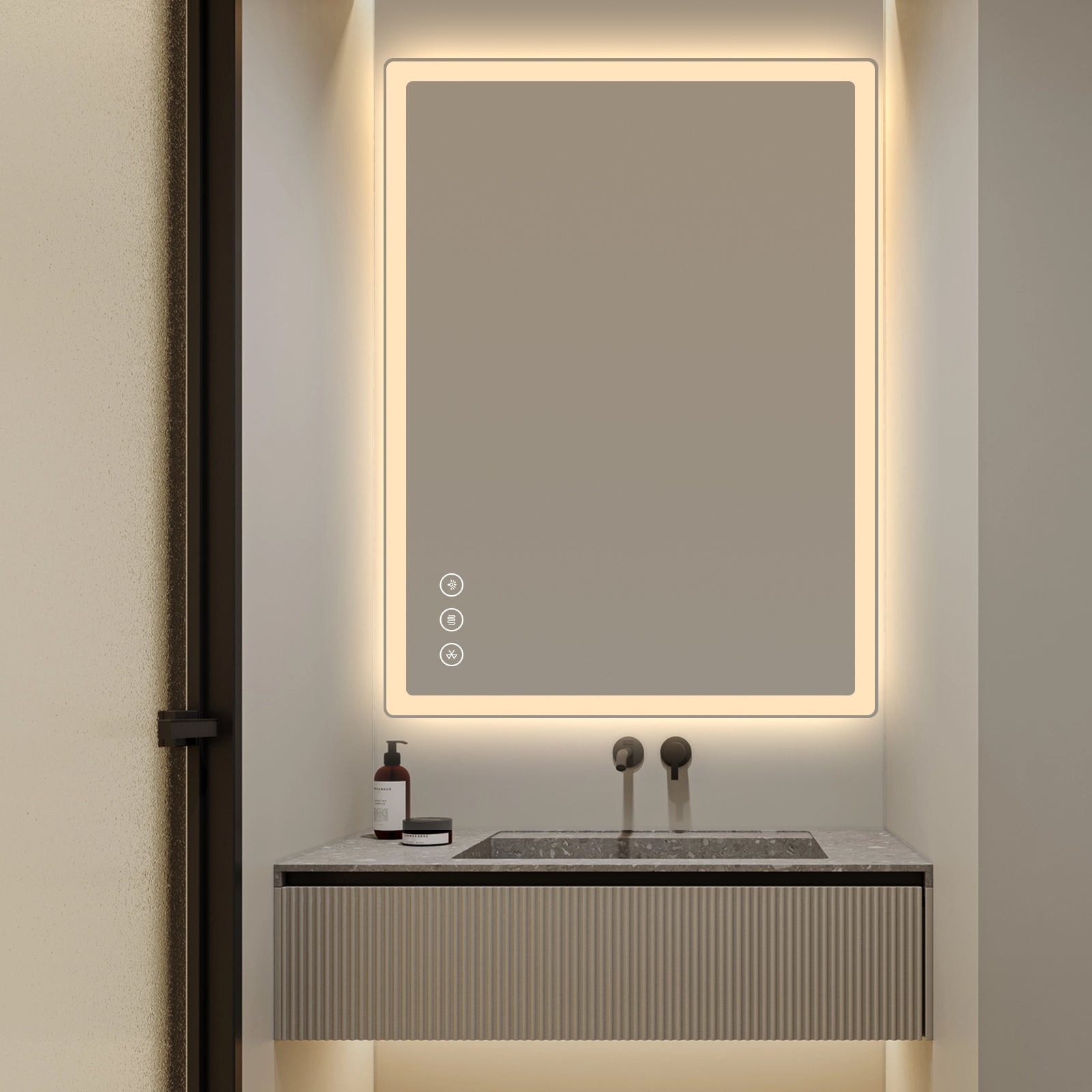 Miroir intelligent LED rectangulaire Gloviea avec lumières – Éclairage avant et arrière, haut-parleur Bluetooth, anti-buée