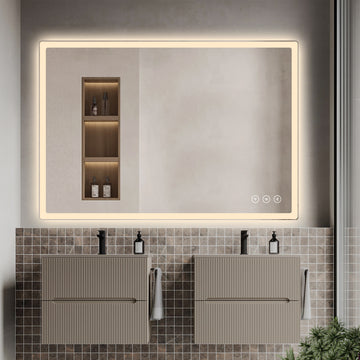 Miroir intelligent LED rectangulaire Gloviea avec lumières – Éclairage avant et arrière, haut-parleur Bluetooth, anti-buée