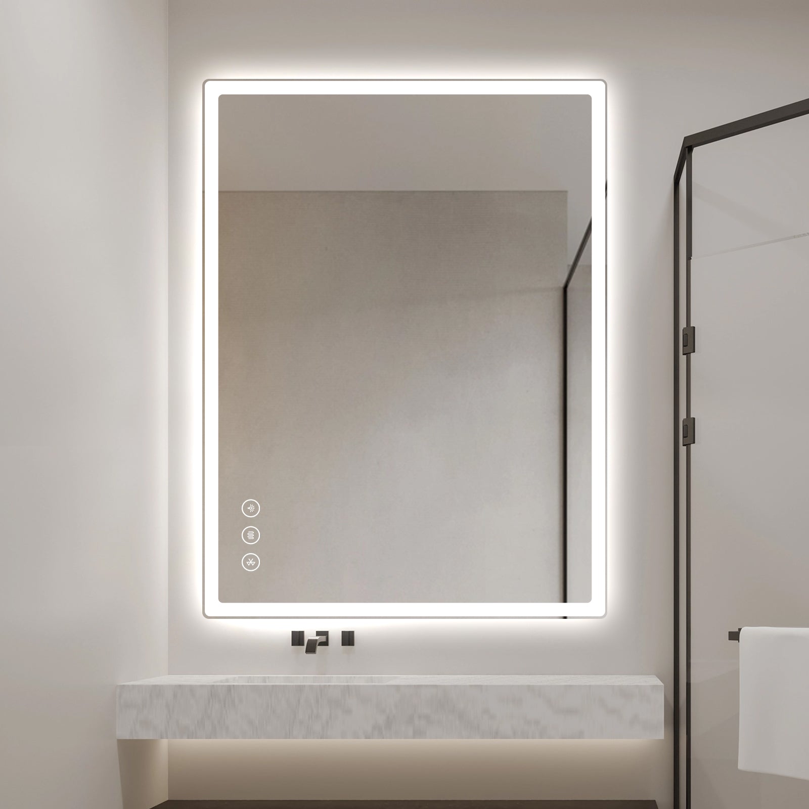 Miroir intelligent LED rectangulaire Gloviea avec lumières – Éclairage avant et arrière, haut-parleur Bluetooth, anti-buée