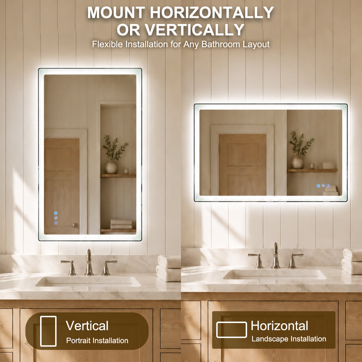 Gloviea Rectangular LED Bathroom Mirror – Mirror Border | Front Glow + Backlit, Anti-Fog & Motion Sensor