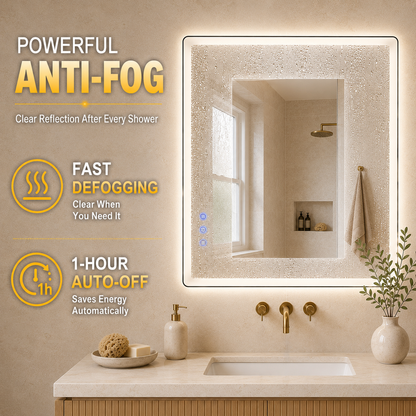 Gloviea Rectangular LED Bathroom Mirror – Mirror Border | Front Glow + Backlit, Anti-Fog &amp; Motion Sensor