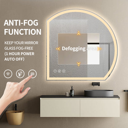 Gloviea Semi-Circle LED Bathroom Mirror | Front &amp; Backlit, Anti-Fog, Motion Sensor