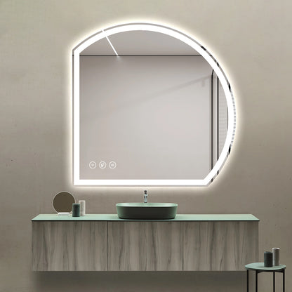 Gloviea Semi-Circle LED Bathroom Mirror | Front &amp; Backlit, Anti-Fog, Motion Sensor
