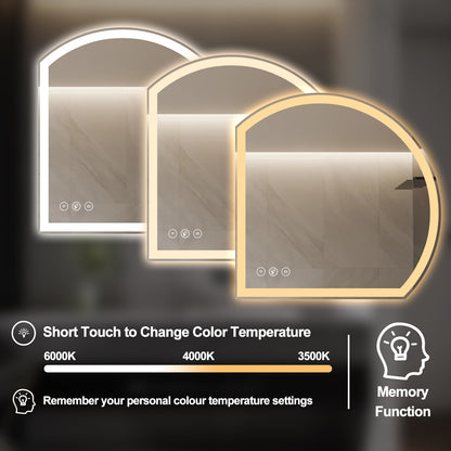Gloviea Semi-Circle LED Bathroom Mirror | Front &amp; Backlit, Anti-Fog, Motion Sensor