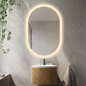 Miroir intelligent ovale LED Gloviea avec éclairage, intensité et luminosité réglables, capteur de mouvement, fonction antibuée, fonction mémoire, éclairage avant et arrière