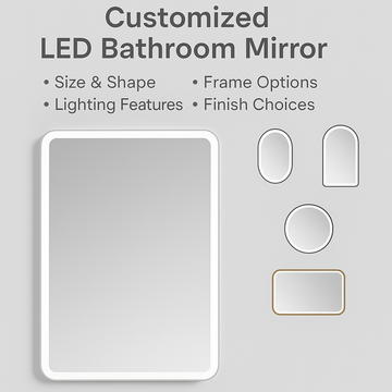 Miroir de salle de bain LED personnalisé – Dimensions, forme, cadre et fonctionnalités à votre guise