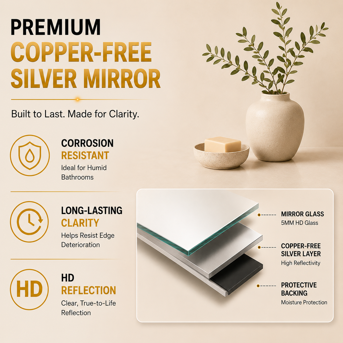 Gloviea Arched LED Bathroom Mirror – Full Frosted Edge | Front Glow + Backlit, Anti-Fog & Motion Sensor