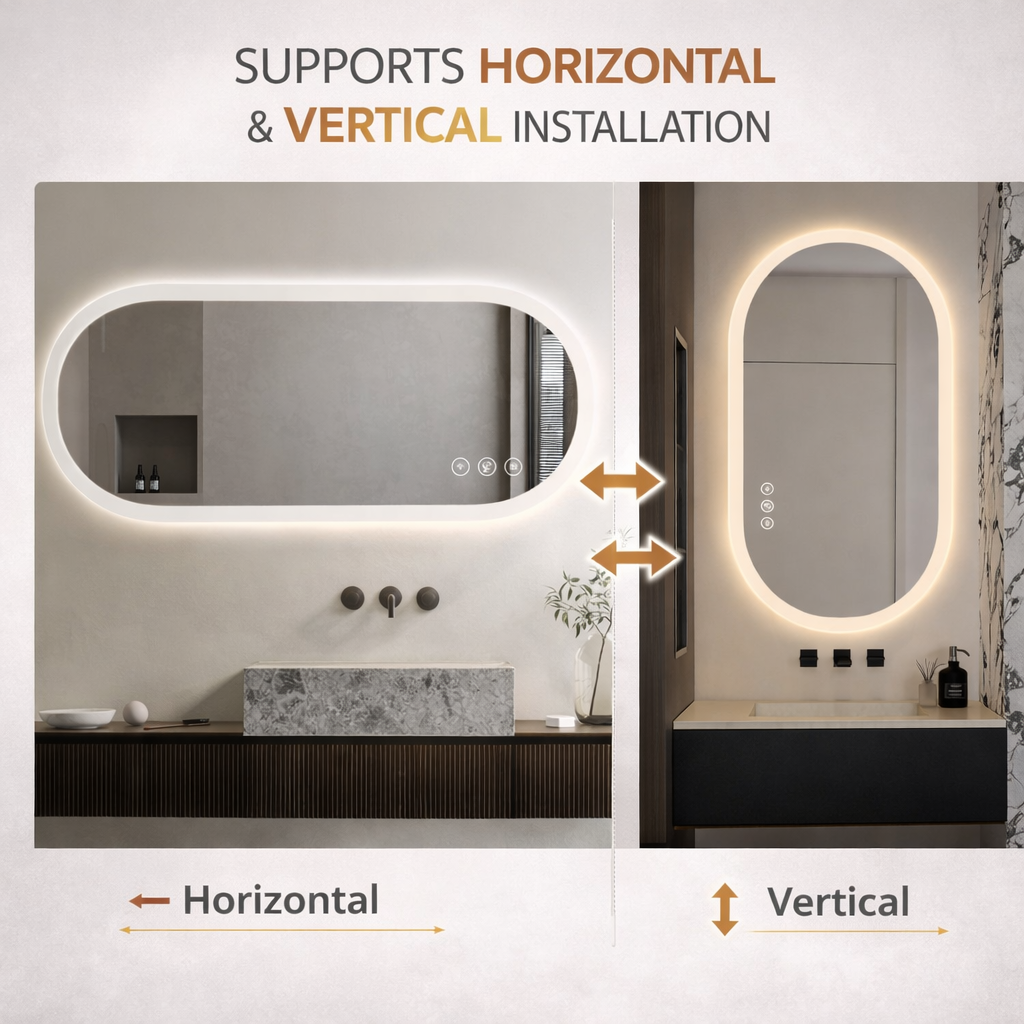 Miroir intelligent ovale LED Gloviea avec éclairage, intensité et luminosité réglables, capteur de mouvement, fonction antibuée, fonction mémoire, éclairage avant et arrière
